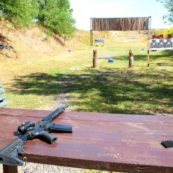 AR-15 rifle on a bench at an outdoor range — FFL dealer services at Hammond Tactical, Hammond, Indiana